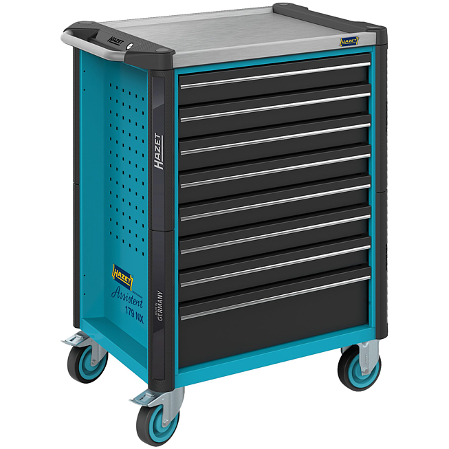 HAZET Dílenský vozík Asistent 179NX ∙ jednotlivý 179NX-8 ∙ d x š x v: 785 mm x 518 mm x 1020 mm ∙ Zásuvky, nízké: 7× 81 x 522 x 398 mm ∙ Zásuvky, vysoké: 1× 166 x 522 x 398 mm
