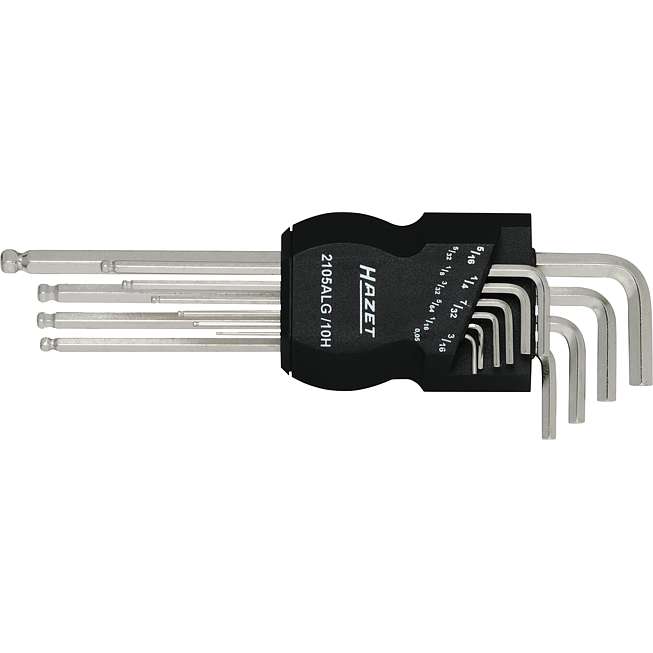 HAZET Sada úhlových šroubováků 2105ALG/10H ∙ Profil vnitřní šestihran ∙ 10-dílný ∙ 0,05 ∙ <sup>1</sup>⁄<sub>16</sub> – <sup>5</sup>⁄<sub>16</sub>