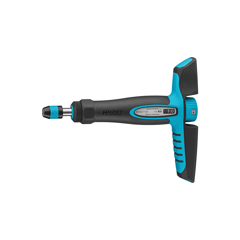 HAZET Momentový šroubovák s příčnou rukojetí 6005CT-60 ∙ Rozsah momentu min-max: 1 – 6 Nm ∙ Přesnost: 6% ∙ 1/4 palce (6,3 mm) šestihran dutý ∙ Délka: 198 mm