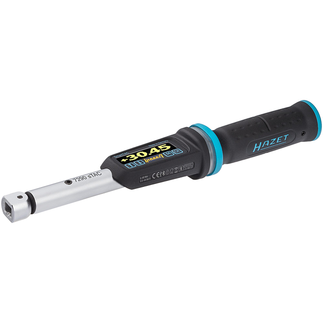HAZET Elektronický momentový / úhlový klíč 7290-2STAC ∙ Rozsah momentu min-max: 5 – 60 Nm ∙ lbf min.–max.: 3.5 – 44 lbf.ft  ∙ Přesnost: 1% ∙ 9 x 12 mm nástrčný čtyřhran dutý, 3/8 palce (10 mm) čtyřhran masivní ∙ Délka: 302 mm