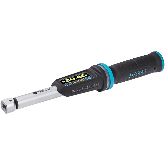 HAZET Elektronický momentový / úhlový klíč 7290-5STAC ∙ Rozsah momentu min-max: 5 – 60 Nm ∙ lbf min.–max.: 3.5 – 44 lbf.ft  ∙ Přesnost: 1% ∙ 9 x 12 mm nástrčný čtyřhran dutý, 3/8 palce (10 mm) čtyřhran masivní ∙ Délka: 302 mm