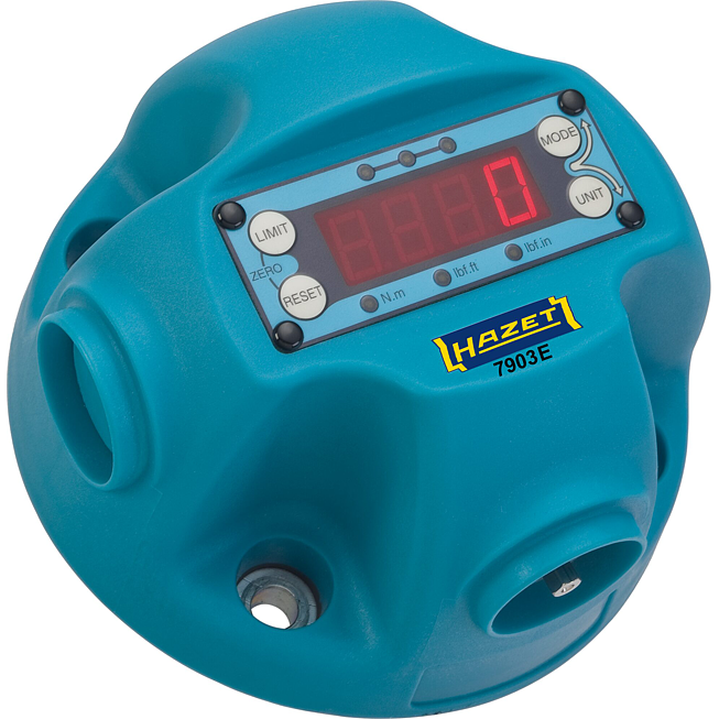 HAZET Zkoušečka utahovacího momentu ∙ elektronická ∙ 1,5 – 30 Nm 7903E ∙ Rozsah momentu min-max: 1.5 – 30 Nm ∙ 3/8 palce (10 mm) šestihran masivní, 1/4 palce (6,3 mm) čtyřhran dutý, 3/8 palce (10 mm) čtyřhran dutý ∙ d x š x v: 175 mm x 64 mm x 72 mm