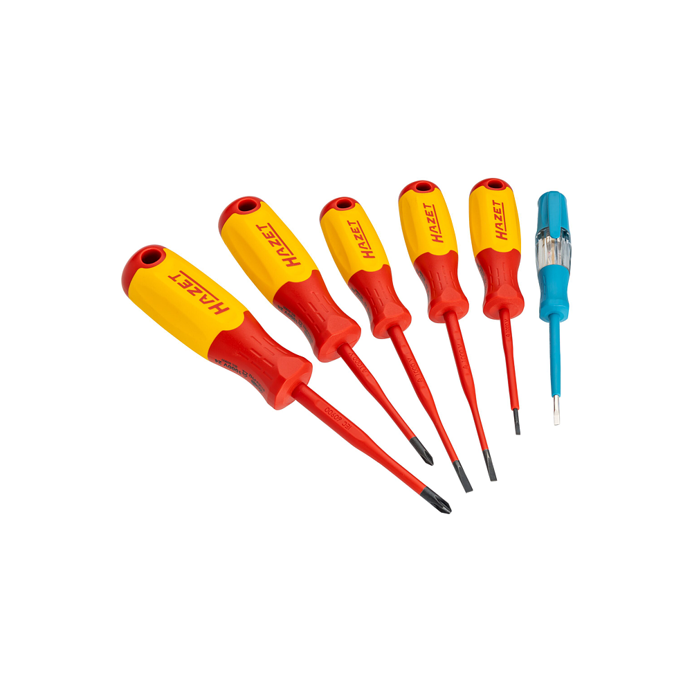HAZET Sada vysokovoltových elektrikářských šroubováků ∙ s ochrannou izolací 811KV/6 ∙ Plochý profil, Křížový profil PH ∙ 6-dílný ∙ 0,4 x 2,5 – 0,8 x 4 mm ∙ PH1 ∙ PH2