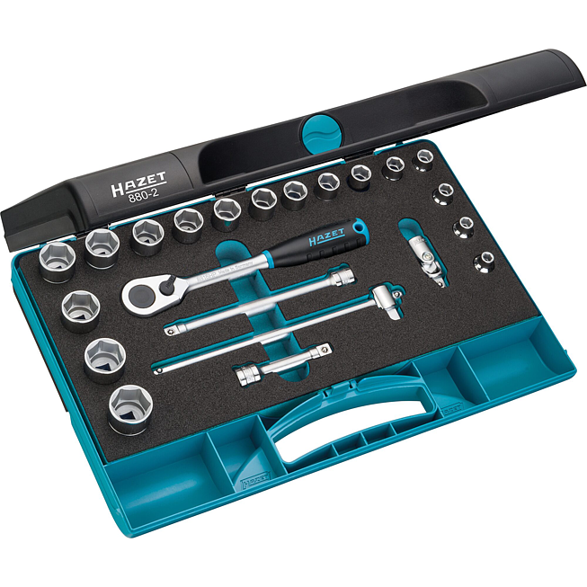HAZET Sada nástrčných klíčů 880-2 ∙ 3/8 palce (10 mm) čtyřhran dutý ∙ Trakční profil vnější šestihran ∙ 22-dílný ∙ 6 – 22