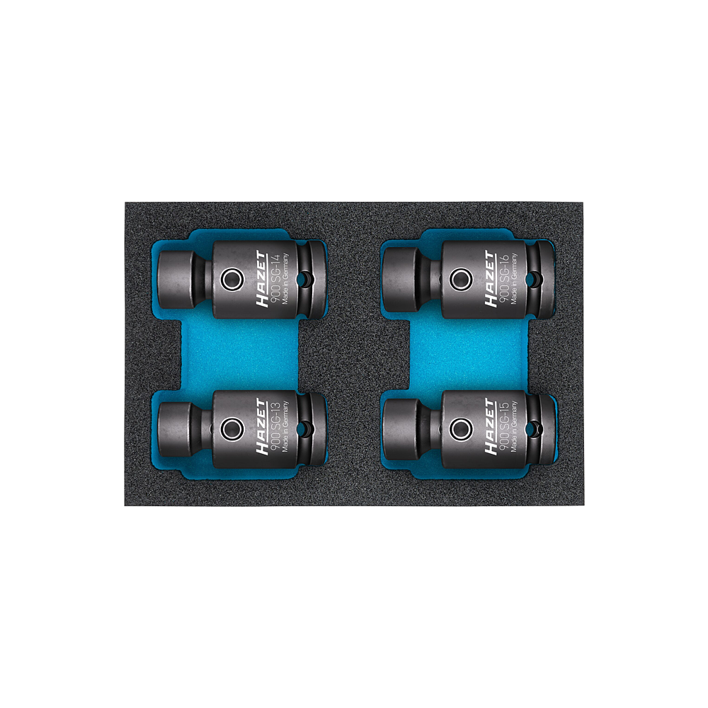 HAZET Sada nástrčných klíčů pro rázový, strojový utahovák ∙ kloub 900SG-1316/4 ∙ 1/2 palce (12,5 mm) čtyřhran dutý ∙ Trakční profil vnější šestihran ∙ 4-dílný ∙ 13 – 16