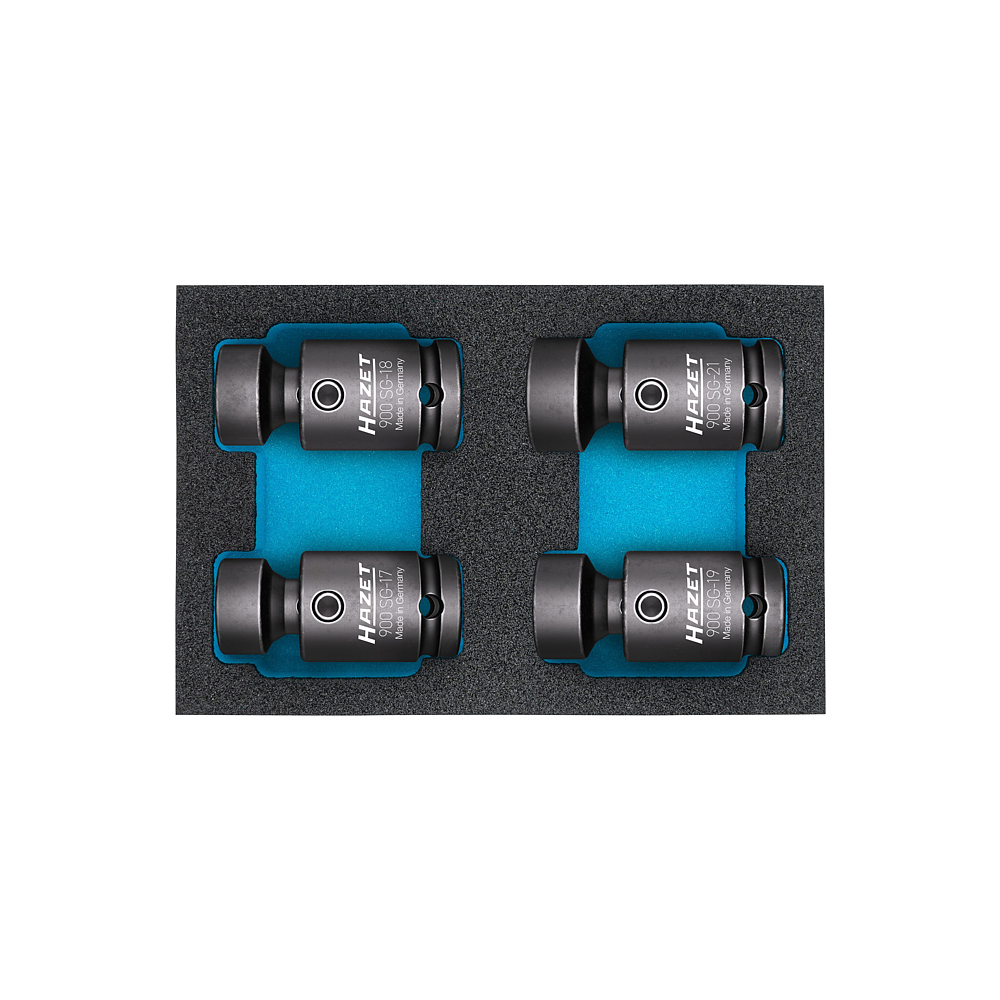 HAZET Sada n&aacute;strčn&yacute;ch kl&iacute;čů pro r&aacute;zov&yacute;, strojov&yacute; utahov&aacute;k ∙ kloub 900SG-1721/4 ∙ 1/2 palce (12,5 mm) čtyřhran dut&yacute; ∙ Trakčn&iacute; profil vněj&scaron;&iacute; &scaron;estihran ∙ 4-d&iacute;ln&yacute; ∙ 17&thinsp;&ndash;&thinsp;21