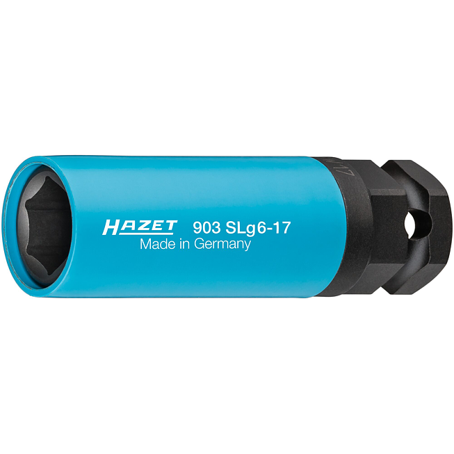 HAZET Nástrčná hlavice pro rázový a strojový utahovák 903SLG6-17 ∙ 1/2 palce (12,5 mm) čtyřhran dutý, 24 mm vnější šestihran ∙ Trakční profil vnější šestihran ∙ Velikost 17 mm