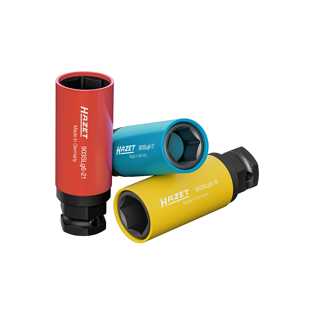 HAZET Sada nástrčných hlavic pro rázový, strojový utahovák 903SLG6/3 ∙ 1/2 palce (12,5 mm) čtyřhran dutý, 24 mm vnější šestihran ∙ Trakční profil vnější šestihran ∙ 3-dílný ∙ 17 ∙ 19 ∙ 21