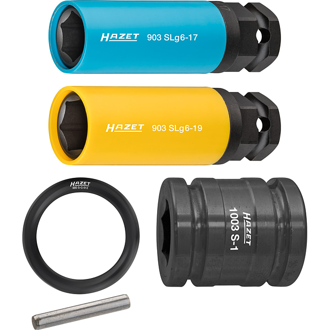 HAZET Sada nástrčných hlavic pro rázový, strojový utahovák 903SLG6/5 ∙ 1/2 palce (12,5 mm) čtyřhran dutý, 24 mm vnější šestihran ∙ Trakční profil vnější šestihran ∙ 5-dílný ∙ 17 ∙ 19