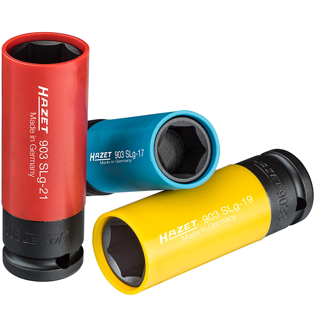 HAZET Sada nástrčných hlavic pro rázový, strojový utahovák 903SPC/3 ∙ 1/2 palce (12,5 mm) čtyřhran dutý ∙ Trakční profil vnější šestihran ∙ 3 pieces-dílný ∙ 17 – 21