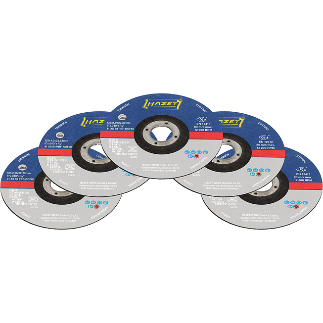 HAZET Sada rozbrušovacích kotoučů ∙ 125 x 1 x 22,23 mm (5 x 0,40 x <sup>7</sup>⁄<sub>8</sub>″) 9233-010/5 ∙ 5-dílný