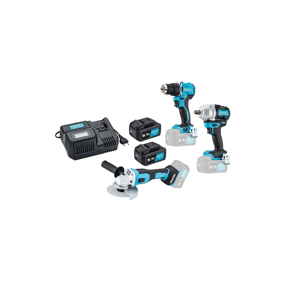 HAZET Aku vrtačka ∙ 1/2" Aku rázový utahovák ∙ sada Aku úhlové brusky ∙ 18 voltů 9500P-1/6 ∙ 6-dílný