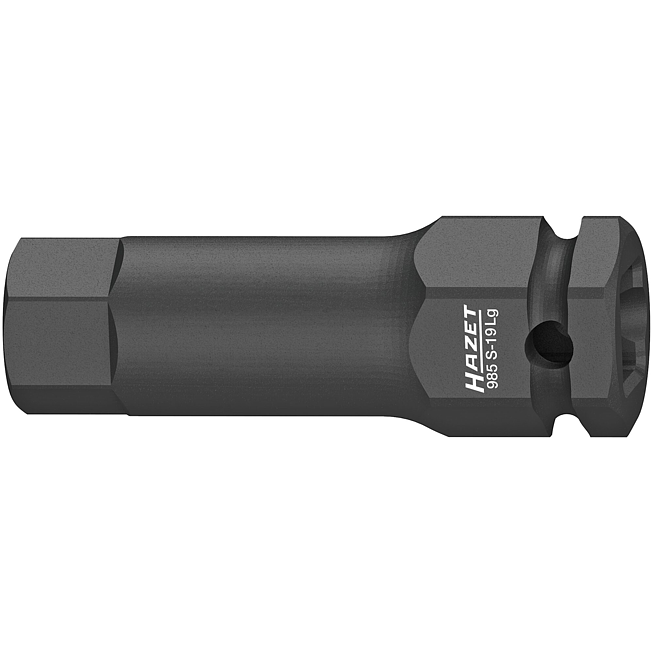 HAZET Nástrčná hlavice pro rázový, strojový utahovák 985S-19LG ∙ 1/2 palce (12,5 mm) čtyřhran dutý ∙ Profil vnitřní šestihran ∙ Velikost 19 mm
