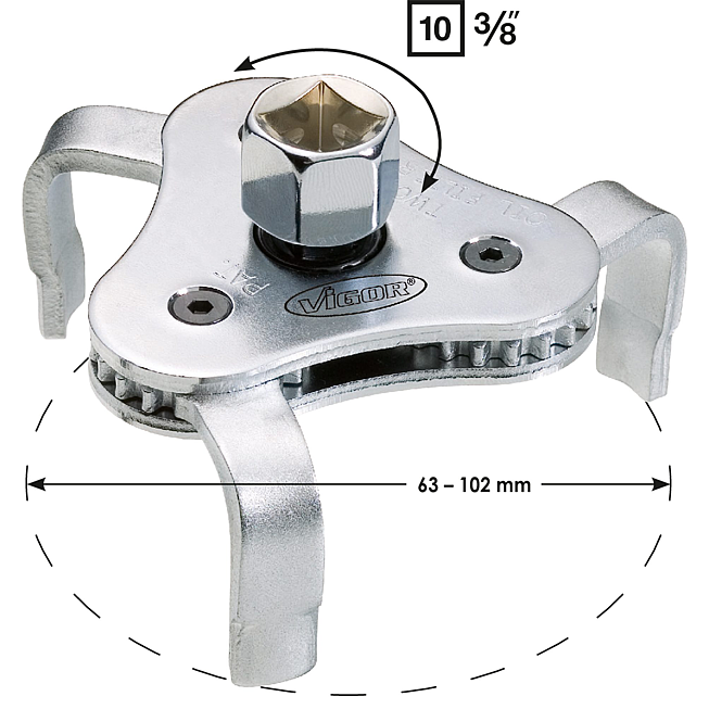 VIGOR Kl&iacute;č na olejov&yacute; filtr ∙ V1281 ∙ 1/2 palce (12,5 mm) čtyřhran dut&yacute;, 21 mm vněj&scaron;&iacute; &scaron;estihran ∙ 63 - 102 mm