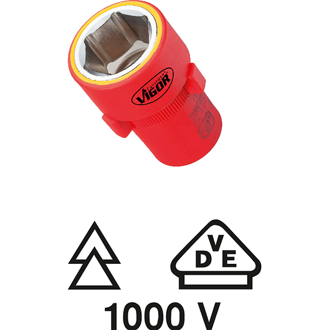 VIGOR N&aacute;strčn&aacute; hlavice VDE ∙ V3330 ∙ 1/2 palce (12,5 mm) čtyřhran dut&yacute; ∙ Vněj&scaron;&iacute; profil &scaron;estihran ∙ Velikost 8 mm