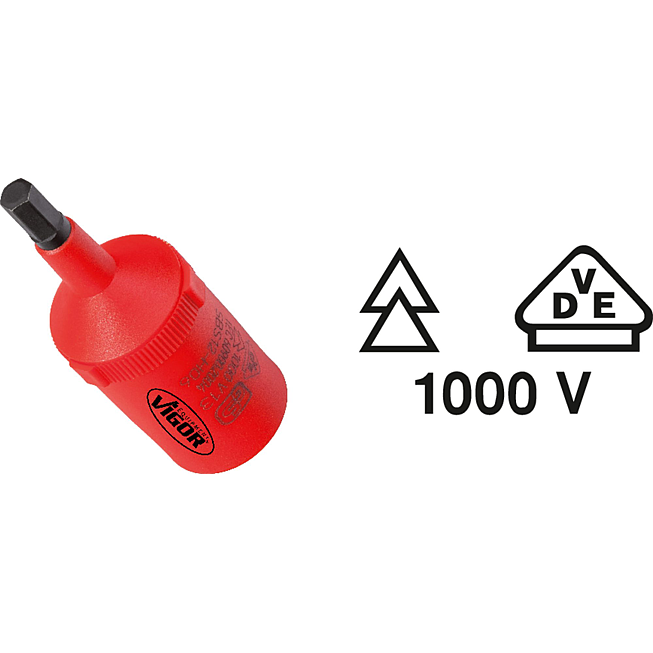 VIGOR N&aacute;strčn&aacute; hlavice VDE ∙ V3340 ∙ 1/2 palce (12,5 mm) čtyřhran dut&yacute; ∙ Profil s vnitřn&iacute;m &scaron;estihranem ∙ Velikost 8 mm