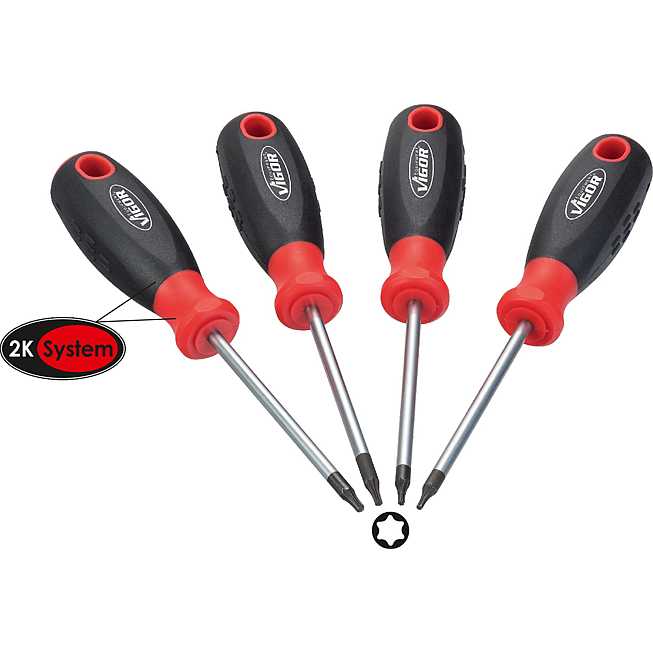 VIGOR Sada &scaron;roubov&aacute;ků ∙ V4418 ∙ Vnitřn&iacute; profil TORX&reg; ∙ 4-d&iacute;ln&yacute; ∙ T6 ∙ T7 ∙ T8 ∙ T9 ∙ Počet ks n&aacute;řad&iacute;: 4