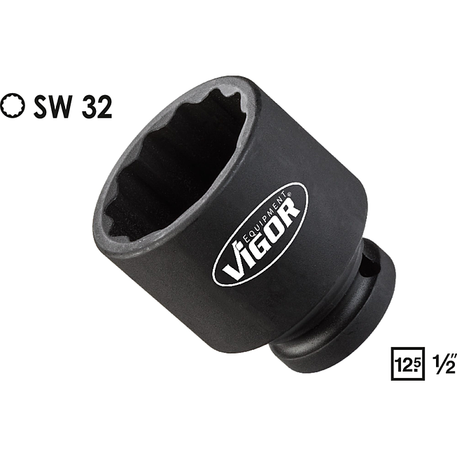 VIGOR N&aacute;strčn&aacute; hlavice pro r&aacute;zov&yacute; utahov&aacute;k ∙ kr&aacute;tk&aacute; ∙ V4477 ∙ 1/2 palce (12,5 mm) čtyřhran dut&yacute; ∙ Vněj&scaron;&iacute; profil dvojit&yacute; &scaron;estihran ∙ Velikost 32 mm
