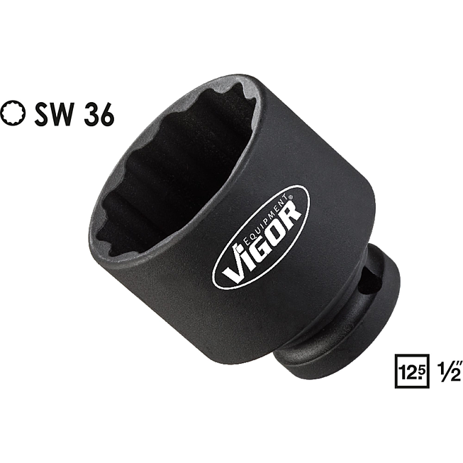 VIGOR N&aacute;strčn&aacute; hlavice pro r&aacute;zov&yacute; utahov&aacute;k ∙ kr&aacute;tk&aacute; ∙ V4478 ∙ 1/2 palce (12,5 mm) čtyřhran dut&yacute; ∙ Vněj&scaron;&iacute; profil dvojit&yacute; &scaron;estihran ∙ Velikost 36 mm
