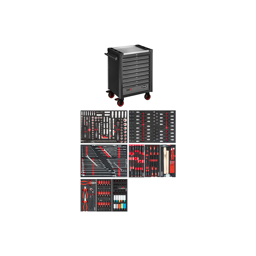 VIGOR Dílenský vozík řady L ∙ s nářadím ∙ V1901-X/376 ∙ 376-dílný ∙ Počet ks nářadí: 376
