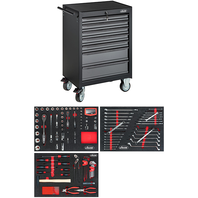VIGOR Dílenský vozík řady M ∙ s nářadím ∙ V2379N ∙ 238-dílný ∙ Počet ks nářadí: 238