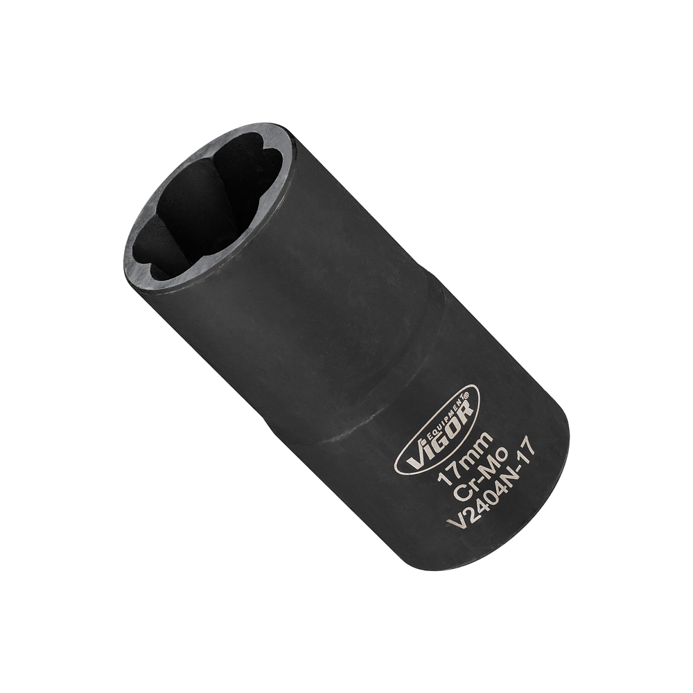 VIGOR Spirálová povolovací nástrčná hlavice ∙ V2404N-17 ∙ 1/2 palce (12,5 mm) čtyřhran dutý ∙ Profil vytahovák vnějších šroubů ∙ Velikost 17 mm