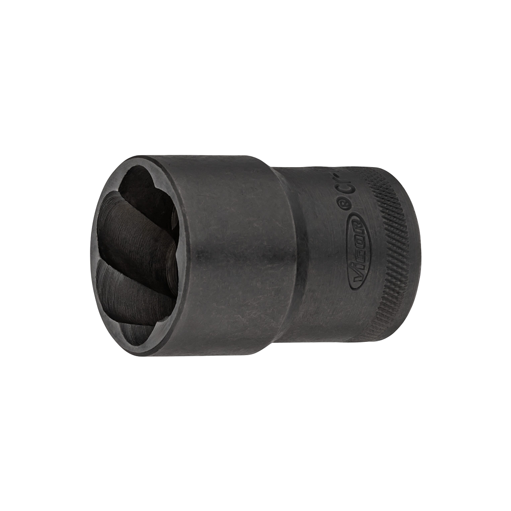 VIGOR Spirálová povolovací nástrčná hlavice ∙ V2404N-27 ∙ 1/2 palce (12,5 mm) čtyřhran dutý ∙ Profil vytahovák vnějších šroubů ∙ Velikost 27 mm