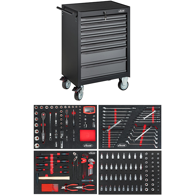 VIGOR Dílenský vozík řady M ∙ s nářadím ∙ V2712N ∙ 320-dílný ∙ Počet ks nářadí: 320