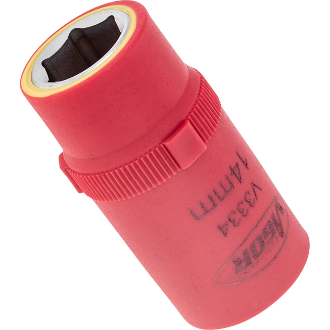 VIGOR N&aacute;strčn&aacute; hlavice (6hran) VDE ∙ V3334 ∙ 1/2 palce (12,5 mm) čtyřhran dut&yacute; ∙ Profil vněj&scaron;&iacute; &scaron;estihran ∙ Velikost 14 mm