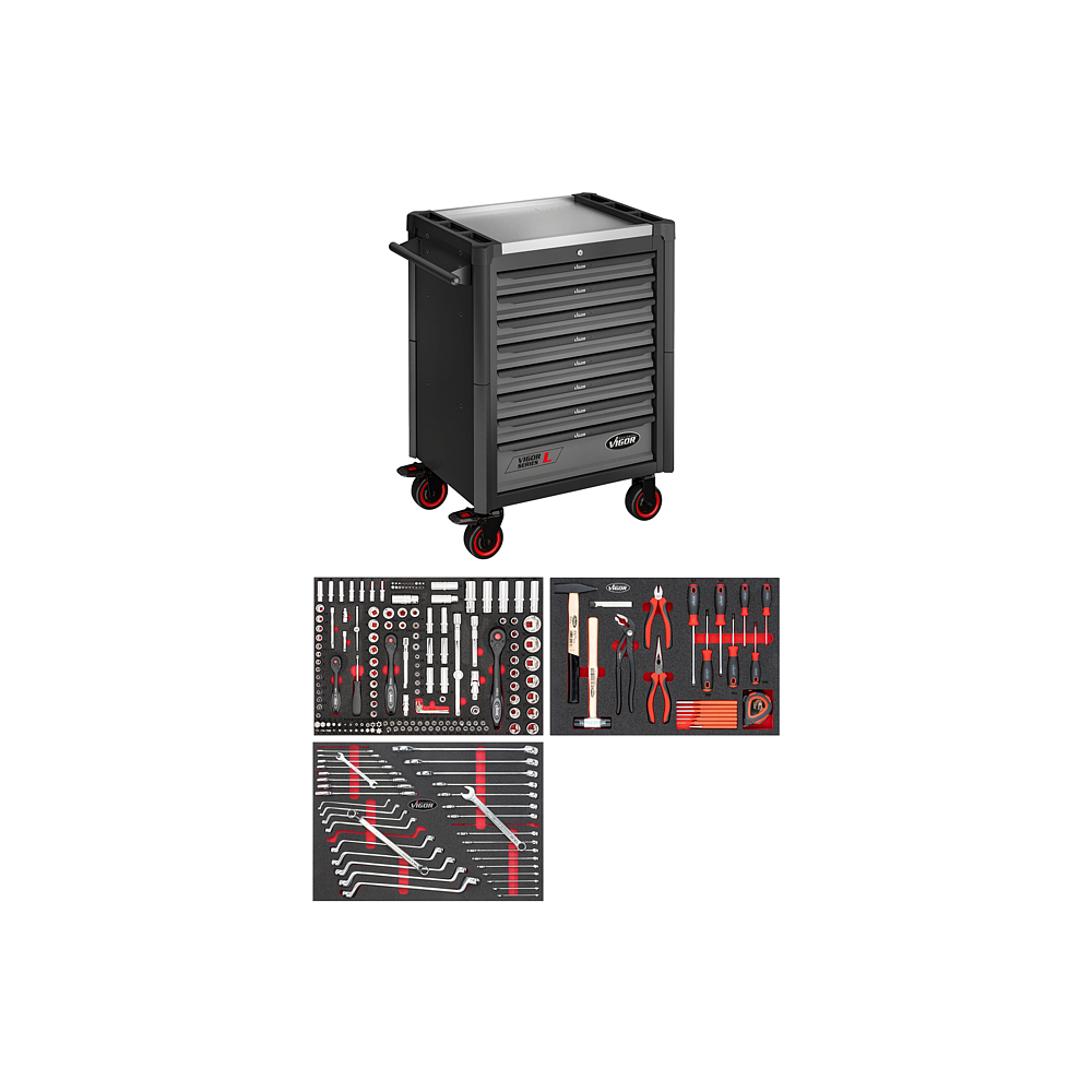 VIGOR Dílenský vozík řady L ∙ s nářadím ∙ V4219-X ∙ 248-dílný ∙ Počet ks nářadí: 248