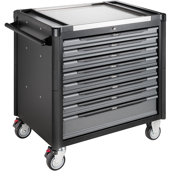 VIGOR Dílenský vozík řady XD ∙ extra hluboký ∙ nerezová pracovní deska ∙ prázdný ∙ V4481-XD ∙ d x š x v: 986 mm x 695 mm x 1017 mm