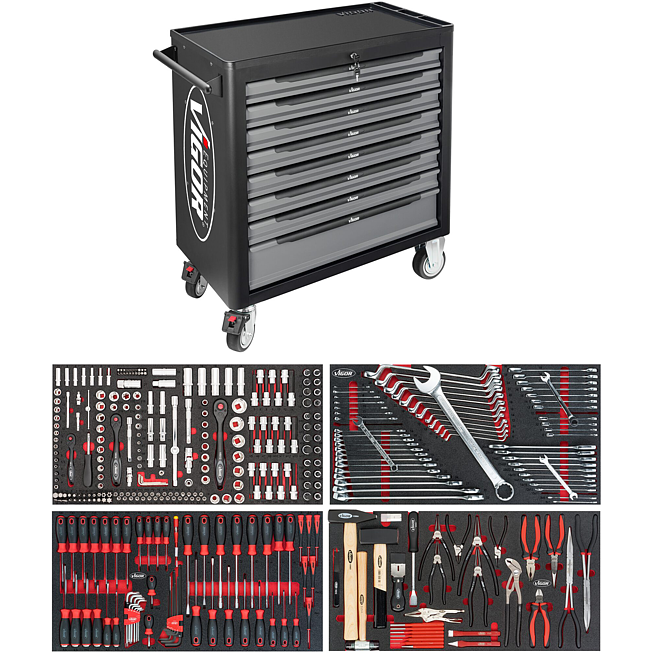 VIGOR D&iacute;lensk&yacute; voz&iacute;k řady XL ∙ plastov&aacute; pracovn&iacute; deska ∙ s n&aacute;řad&iacute;m ∙ V4542 ∙ 375-d&iacute;ln&yacute; ∙ Počet ks n&aacute;řad&iacute;: 375