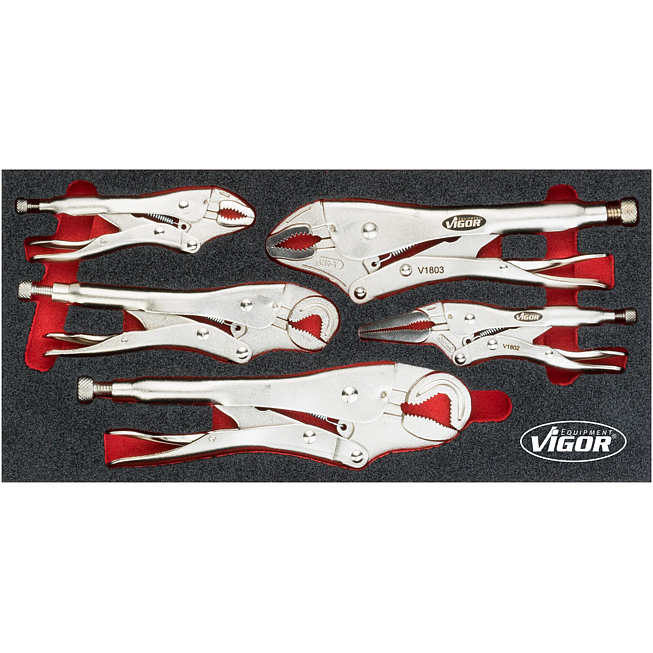 VIGOR Sada svíracích kleští ∙ V5004 ∙ 5-dílný ∙ 16 – 27 mm ∙ 11 – 19 mm ∙ Počet ks nářadí: 5