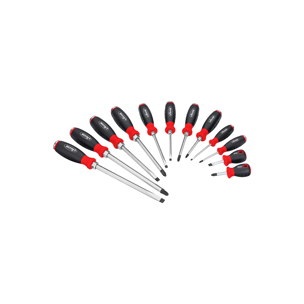 VIGOR Šroubovák s úderovou hlavicí ∙ s hnacím čtyřhranem ∙ V5010/12 ∙ Křížový profil PH, Plochý profil ∙ 12-dílný ∙ Počet ks nářadí: 12