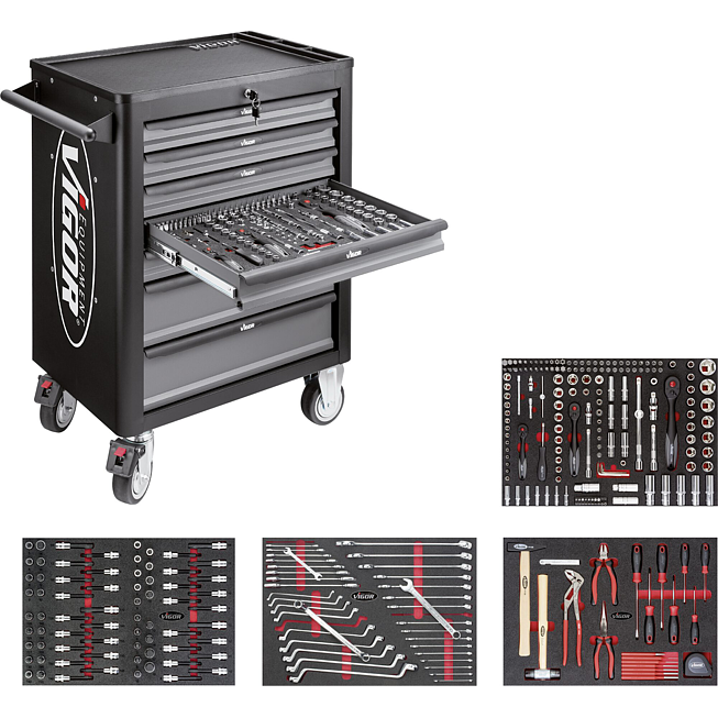 VIGOR Dílenský vozík řady L ∙ s nářadím ∙ V5055 ∙ 317-dílný ∙ Počet ks nářadí: 317