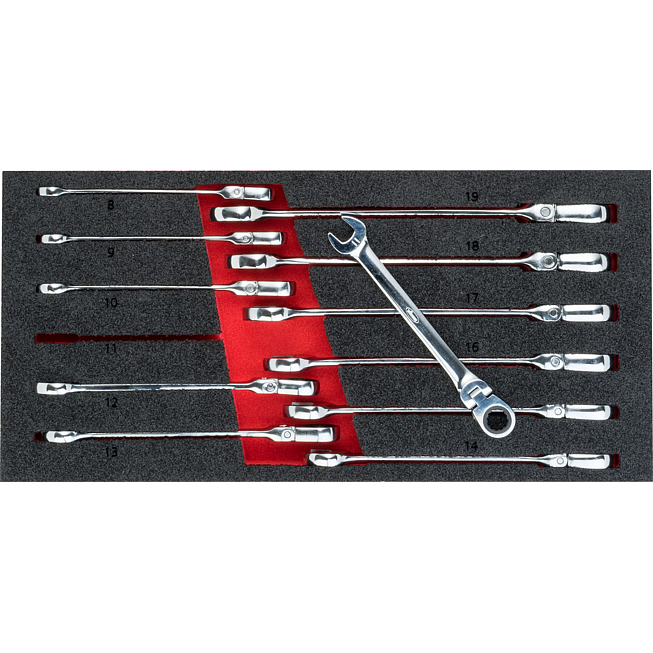 VIGOR Sada kloubov&yacute;ch r&aacute;čnov&yacute;ch očko-ploch&yacute;ch kl&iacute;čů ∙ V5077 ∙ Vněj&scaron;&iacute; dvojit&yacute; &scaron;estihran profil, Profil vněj&scaron;&iacute; &scaron;estihran ∙ 12-d&iacute;ln&yacute; ∙ 8&nbsp;&ndash;&nbsp;19 ∙ Počet ks n&aacute;řad&iacute;: 12