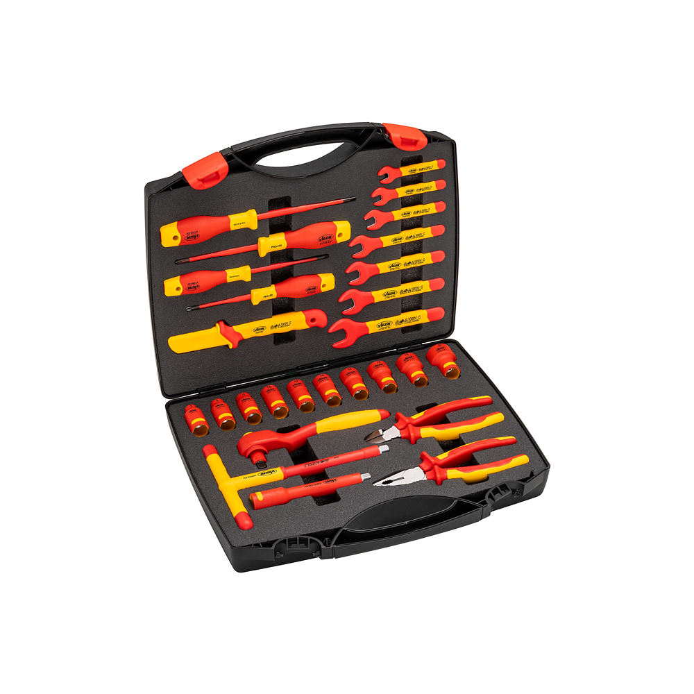 VIGOR Kufr s izolovan&yacute;m n&aacute;řad&iacute;m ∙ V5632N ∙ 3/8 palce (10 mm) čtyřhran dut&yacute; ∙ Profil vněj&scaron;&iacute; &scaron;estihran, Profil vnitřn&iacute; &scaron;estihran, Kř&iacute;žov&yacute; profil PH, Ploch&yacute; profil ∙ 27-d&iacute;ln&yacute; ∙ 7 &ndash; 22 ∙ PH1 ∙ PH2 ∙ 0,8 x 4,0 ∙ 1,0 x 5,5 ∙ Počet ks n&aacute;řad&iacute;: 27