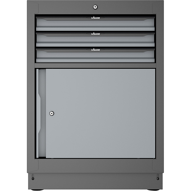 VIGOR Zásuvková spodní skříň ∙ 3 zásuvky ∙ 676 mm ∙ V6000-030 ∙ d x š x v: 676 mm x 500 mm x 953 mm