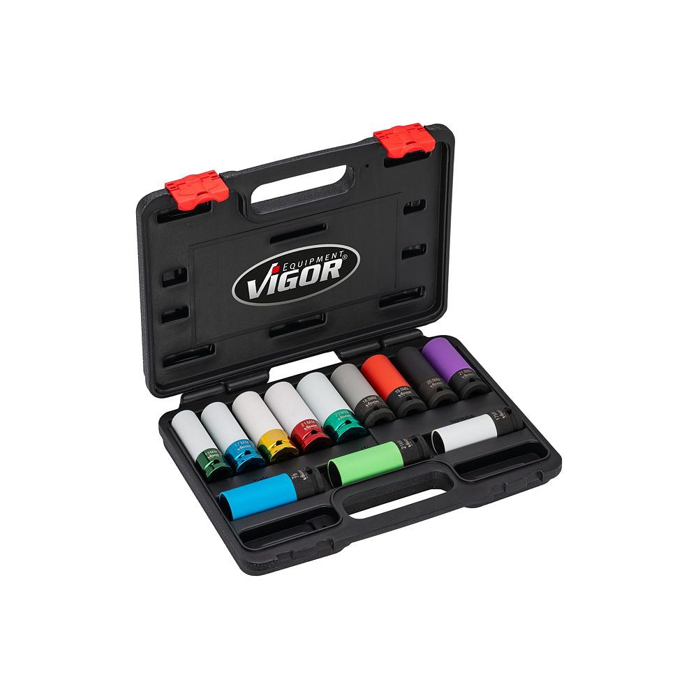 VIGOR Sada nástrčných klíčů pro rázové utahováky ∙ V6312/12 ∙ 12-dílný ∙ Počet ks nářadí: 12
