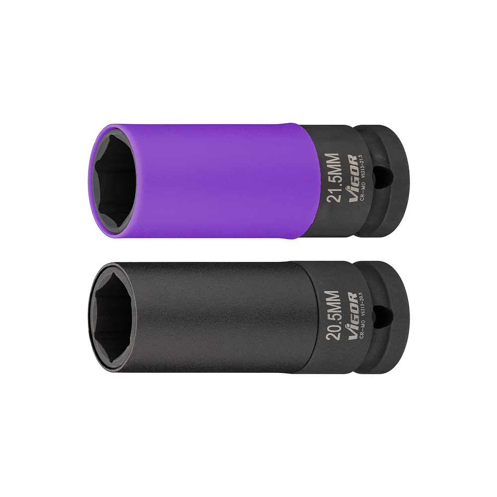 VIGOR Sada nástrčných klíčů pro rázové utahováky ∙ V6313 ∙ 1/2 palce (12,5 mm) čtyřhran dutý ∙ Profil vnější šestihran ∙ 2-dílný ∙ Počet ks nářadí: 2