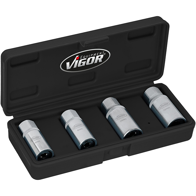 VIGOR Sada vytahovačů podpěrných čepů ∙ V6412/4 ∙ 1/2 palce (12,5 mm) čtyřhran dutý ∙ 4-dílný ∙ Počet ks nářadí: 4