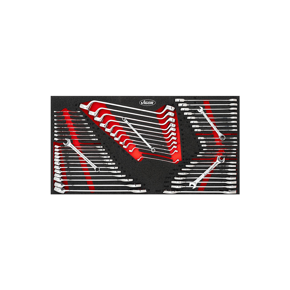 VIGOR Sada očkoplochých, dvojitých očkových, dvojitých plochých klíčů ∙ pro řady XL ∙ V6650N ∙ 58-dílný ∙ 6 x 7 – 30 x 32 mm ∙ 6 – 36 mm ∙ Počet ks nářadí: 58