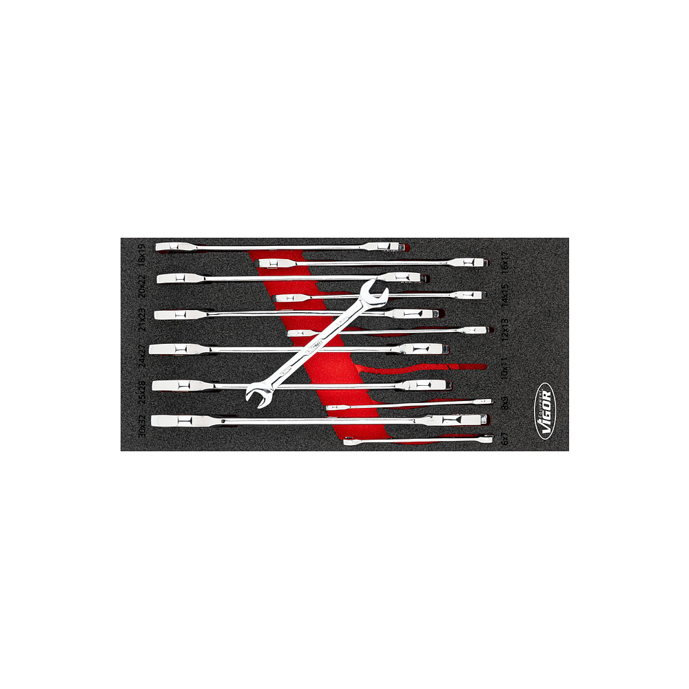 VIGOR Sada oboustranných plochých klíčů ∙ V6721N ∙ 12-dílný ∙ 6 x 7 – 30 x 32 mm ∙ Počet ks nářadí: 12