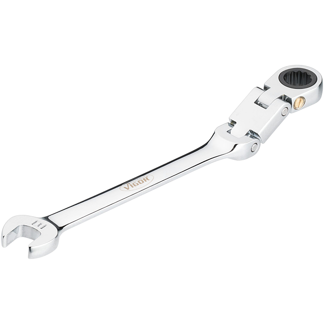 VIGOR Ráčnový očko-plochý klíč s dvojitým kloubem ∙ V6752-10 ∙ Vnější dvojitý šestihran profil, Profil vnější šestihran ∙ Velikost 10 mm