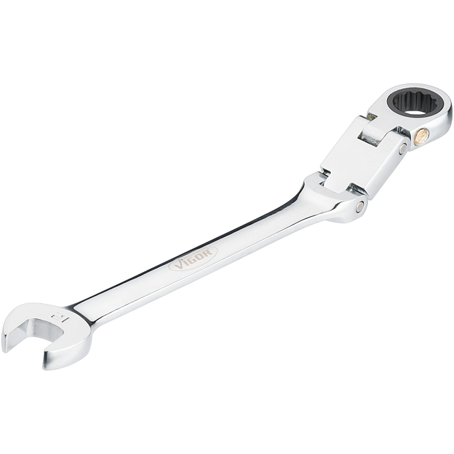 VIGOR Ráčnový očko-plochý klíč s dvojitým kloubem ∙ V6752-12 ∙ Vnější dvojitý šestihran profil, Profil vnější šestihran ∙ Velikost 12 mm