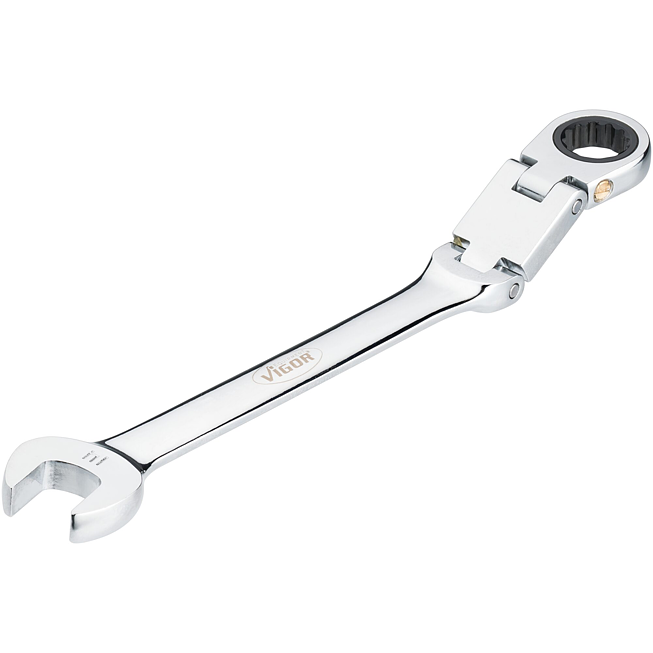 VIGOR Ráčnový očko-plochý klíč s dvojitým kloubem ∙ V6752-14 ∙ Vnější dvojitý šestihran profil, Profil vnější šestihran ∙ Velikost 14 mm