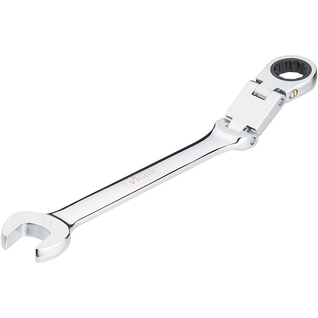 VIGOR Ráčnový očko-plochý klíč s dvojitým kloubem ∙ V6752-15 ∙ Vnější dvojitý šestihran profil, Profil vnější šestihran ∙ Velikost 15 mm