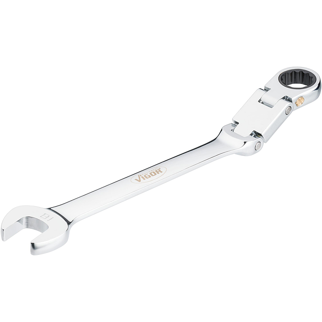 VIGOR Ráčnový očko-plochý klíč s dvojitým kloubem ∙ V6752-18 ∙ Vnější dvojitý šestihran profil, Profil vnější šestihran ∙ Velikost 18 mm