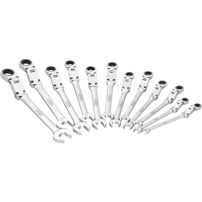 VIGOR Sada ráčnových očko-plochých klíčů s dvojitým kloubem ∙ V6752/12 ∙ Vnější dvojitý šestihran profil, Profil vnější šestihran ∙ 12-dílný ∙ 8 – 19 mm ∙ Počet ks nářadí: 12