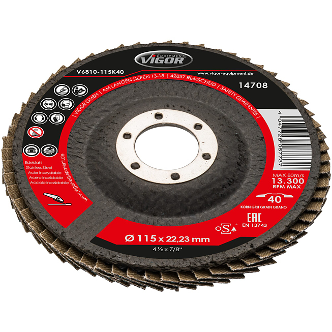 VIGOR Sada vějířových kotoučů ∙ 115 mm ∙ K-80 ∙ V6810-115K80 ∙ 10-dílný ∙ Počet ks nářadí: 10